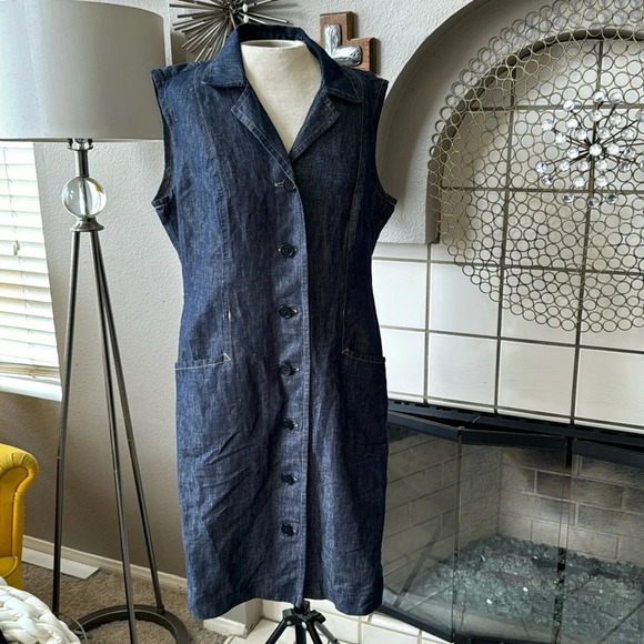 Talbots denim sleeveless size 14 petite dress button down - Picture 1 of 8